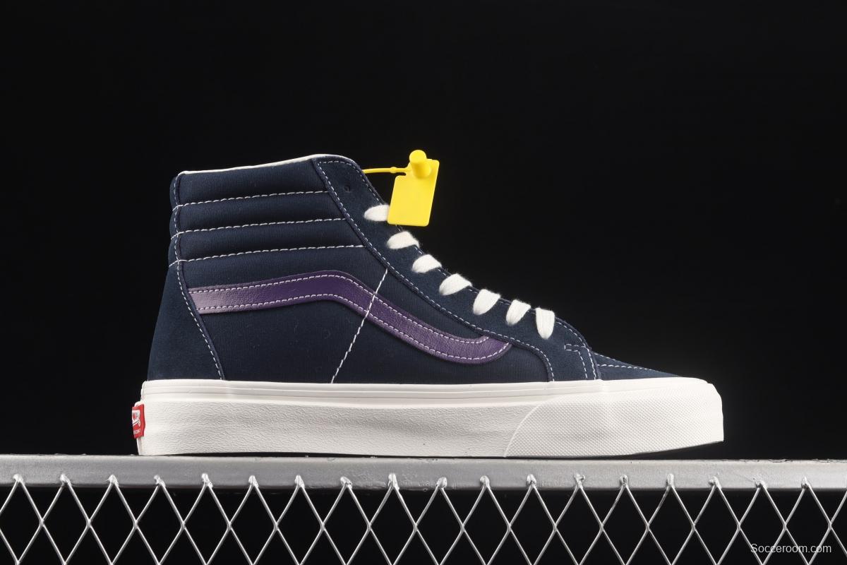 Vans Sk8-Hi vintage navy blue color matching high-top classic canvas skateboard shoes VN0A4BVB20T