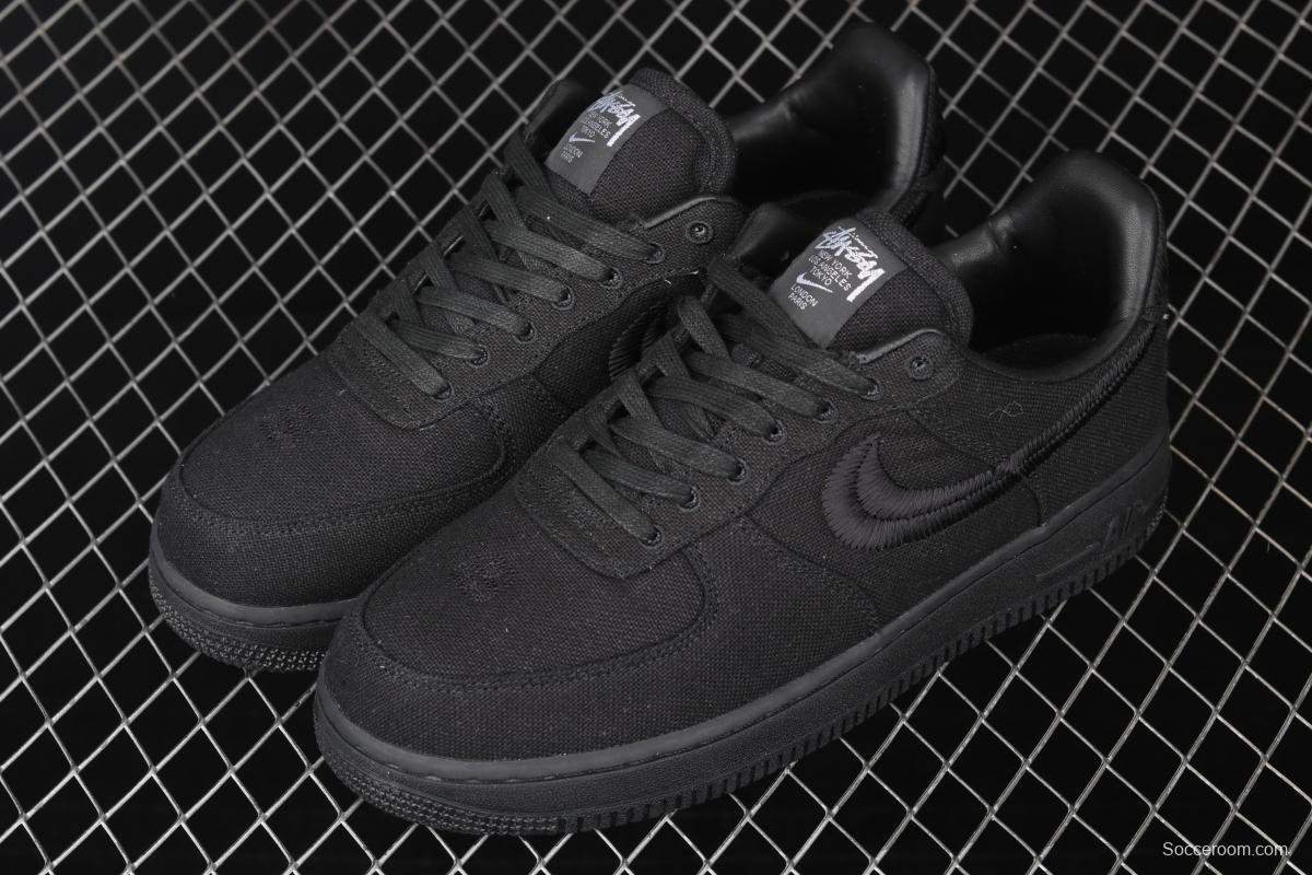 Stussy x NIKE Air Force 1 Low Black Cool Air Force low side black linen electric embroidered hook low upper board shoes CZ9084-001