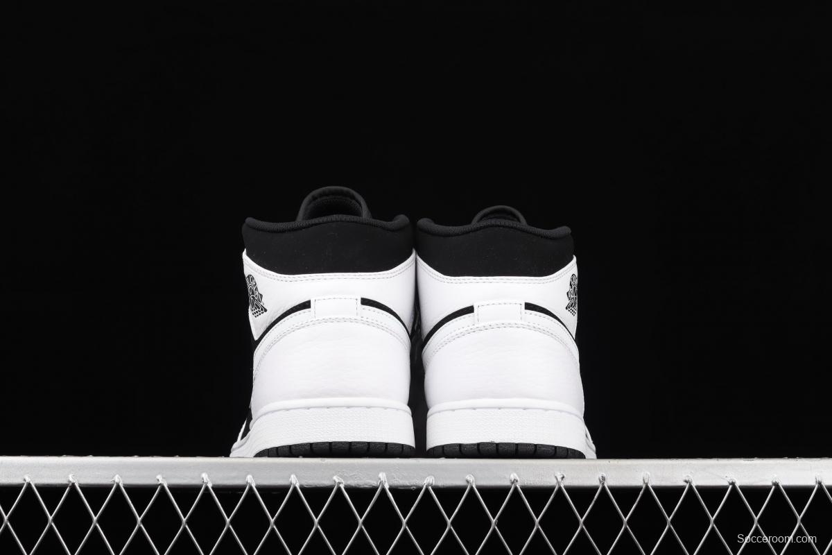 Air Jordan 1 Mid black and white panda basketball shoes 554724-113