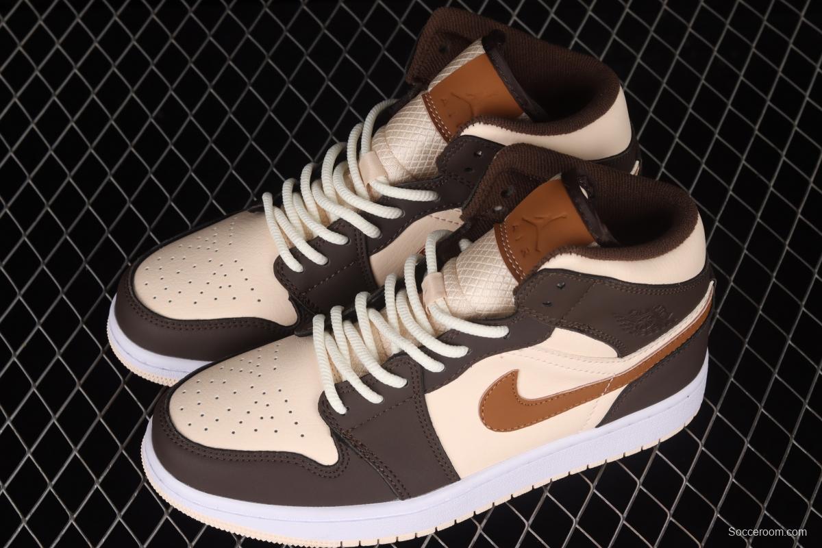 Air Jordan 1 Mid beige brown vintage basketball shoes DO6699-200