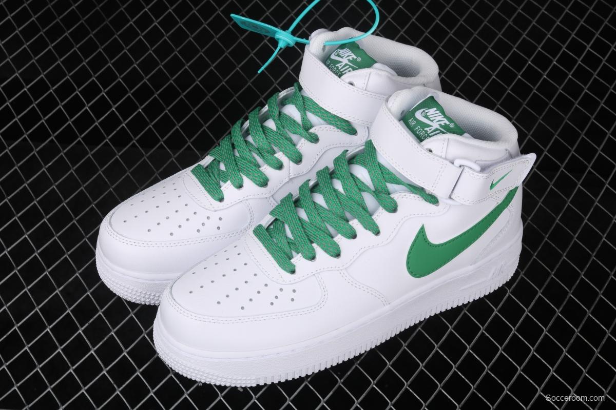 NIKE Air Force 1x07 Mid white and green 3M reflective medium-top casual board shoes 366731-909