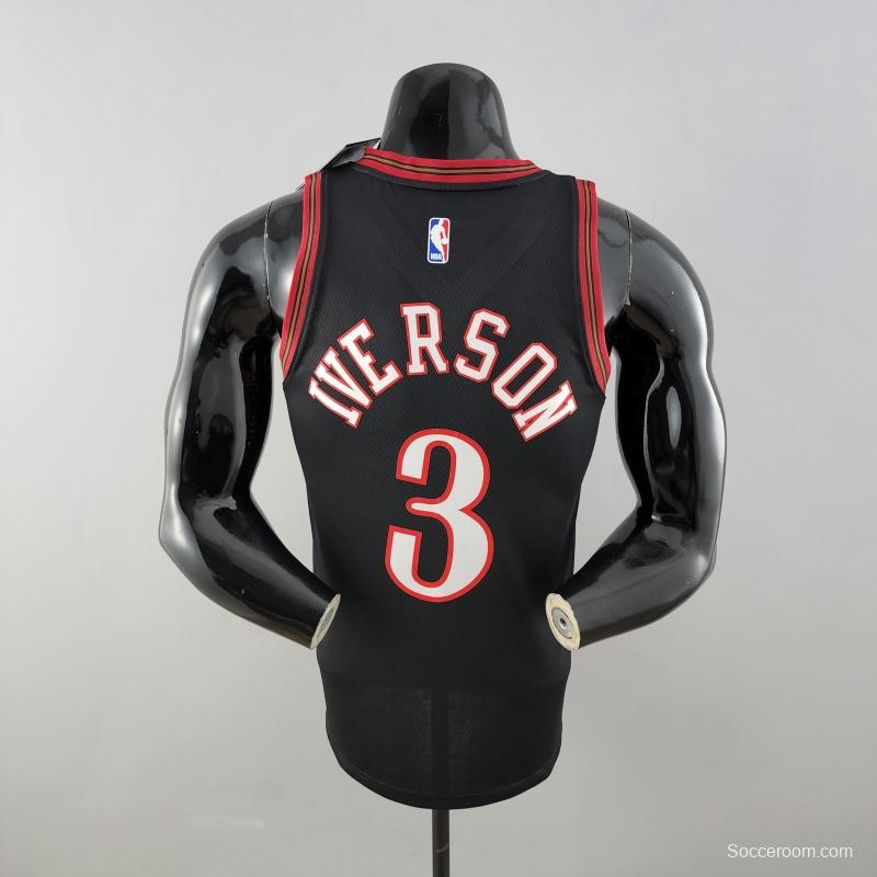 Retro Philadelphia 76ers Iverson #3 Big Meteor Black NBA Jersey 