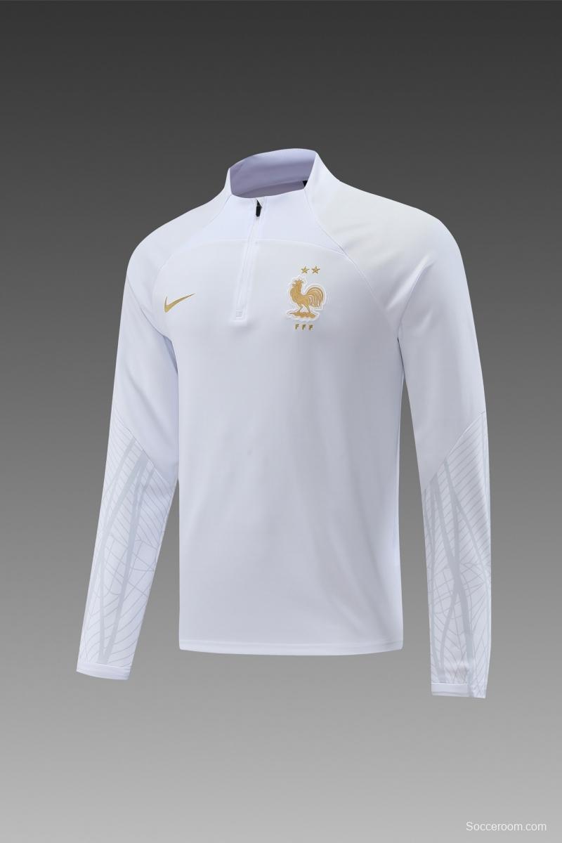 2022 France White Half Zipper Tracksuit