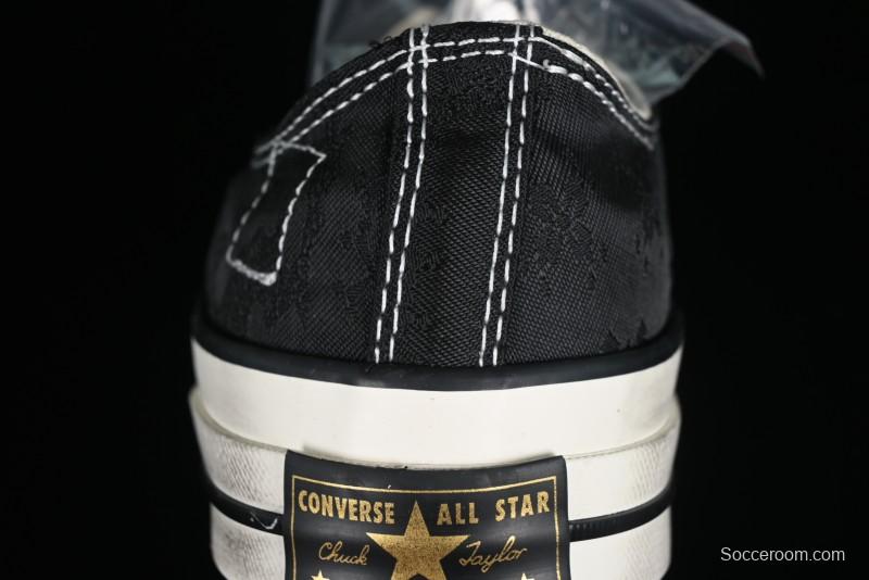 Clot x Fragment Design x Converse Custom Triple Collaboration Low-Top Sneakers with Distressed Black Silk and Brier Pattern - A10925C