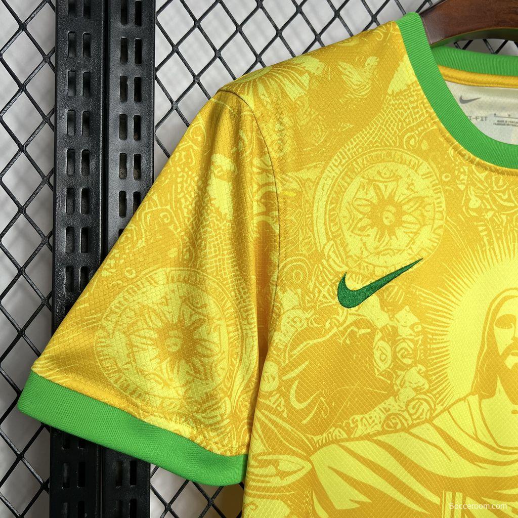 2024 Brazil Christ Yellow Goalkeeper Special Jersey