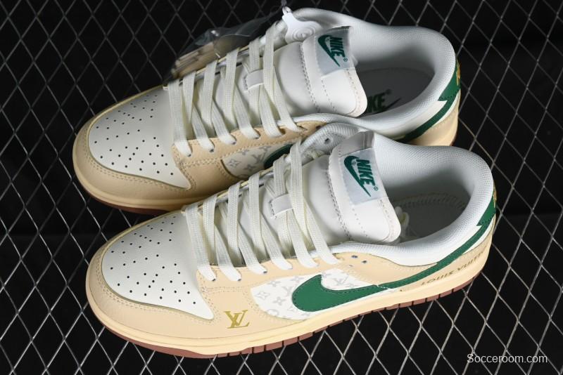 Nike SB Dunk Low LV Collaboration - Beige Green Anniversary High-End Custom Low-Top Casual Skate Shoes - LV6188-003