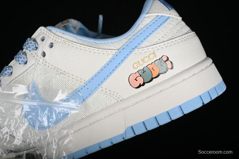 Nike SB Dunk Low Gucci Collaboration - Beige & Light Blue Crochet Fabric Anniversary High-End Custom Low-Top Casual Skate Shoes - DQ1098-376