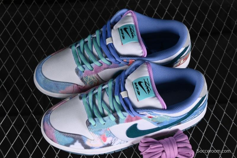 Nike Futura x Dunk Low Pro SB Skate Shoes with Tie-Dye Design - HF6061-400