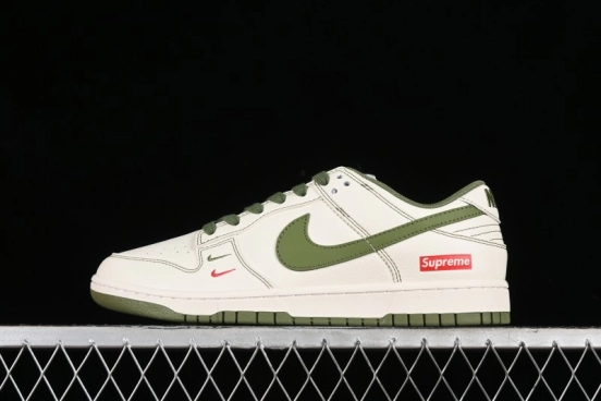 Nike SB Dunk Low Supreme Collaboration - Military Green Double Swoosh Anniversary Custom Low-Top Casual Sneakers - XX2025-319
