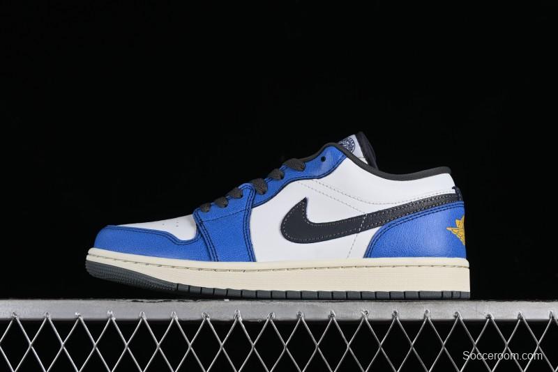 Nike Air Jordan 1 Low Flight Vintage Casual Sneakers with Distressed White-Blue Design - FV8439-104