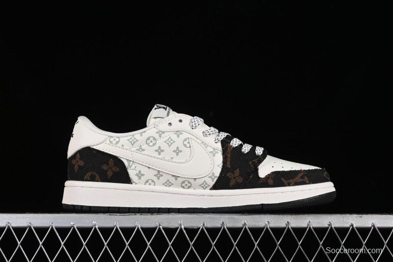 Nike Travis Scott x Fragment Design x Air Jordan 1 Low OG SP AJ1 LV Classic Black Gold Low-top Casual Sneakers - SJ2068-103