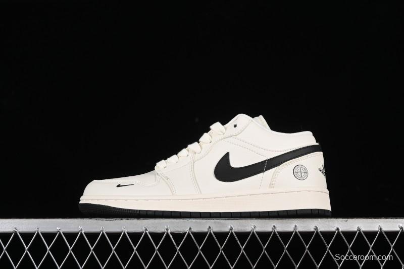 Nike Air Jordan 1 Low AJ1 Stone Island Collaboration - Off White Black Retro Low-Top Basketball Shoes - LJ6688-003