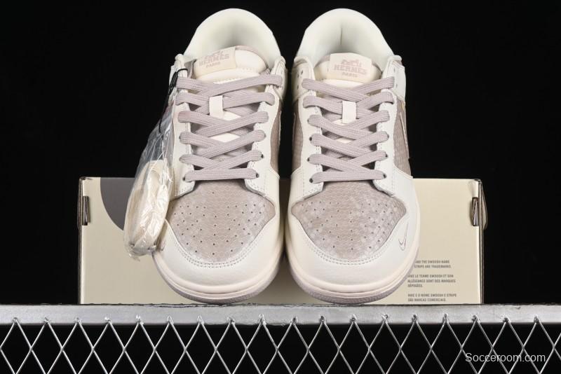 Nike SB Dunk Low Hermes Collaboration - Snake Print Brown Swoosh Low Top Casual Skate Shoes - XD6188-040