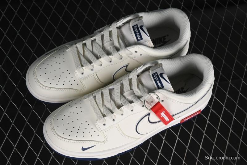 Nike SB Dunk Low Supreme Collaboration - Off White Navy Swoosh Anniversary Custom Low-Top Casual Skate Shoes - DJ2024-013