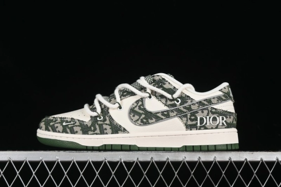 Nike SB Dunk Low Dior Collaboration - Strap Woven Green Check Anniversary High-End Custom Low-Top Casual Skate Shoes - SJ2068-309