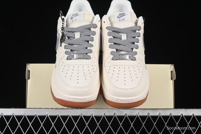 Nike Air Force 1 '07 Low Stussy Collaboration - Light Bone Gum Sole Casual Sneakers - XZ5688-003