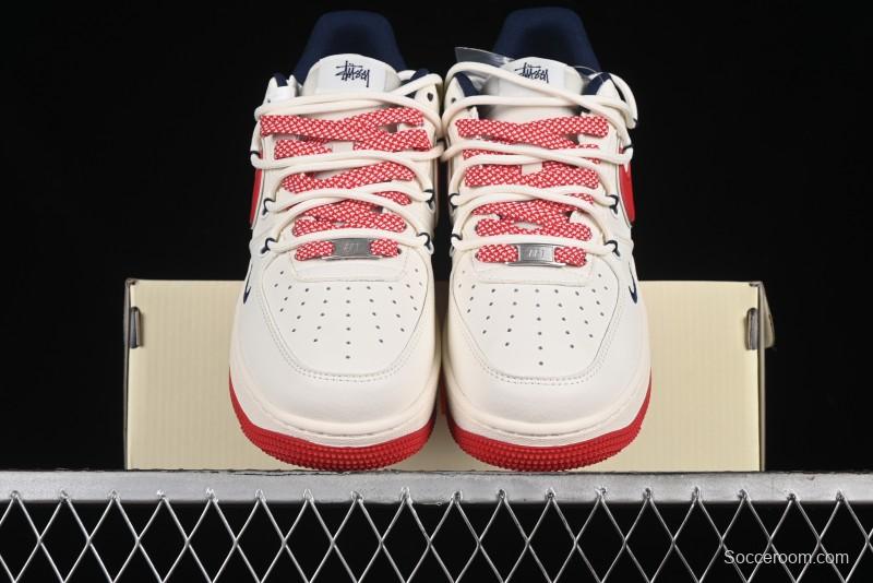 Nike Air Force 1 '07 Low Stussy Collaboration - Off White Red Lace-Up Low-Top Casual Sneakers - SJ1198-300