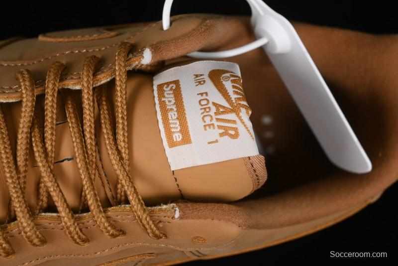 Nike Supreme x Air Force 1 Low Casual Sneakers in Wheat Suede with Full-Length Air Cushion - DN1555-200