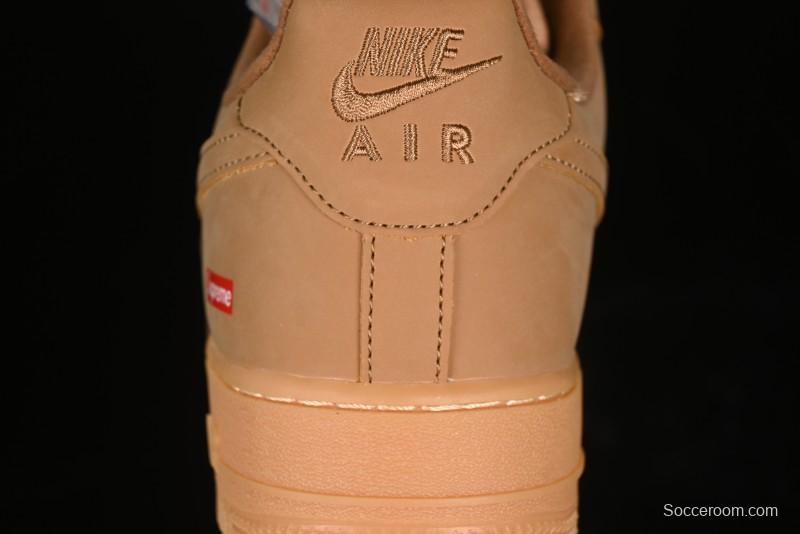 Nike Supreme x Air Force 1 Low Casual Sneakers in Wheat Suede with Full-Length Air Cushion - DN1555-200