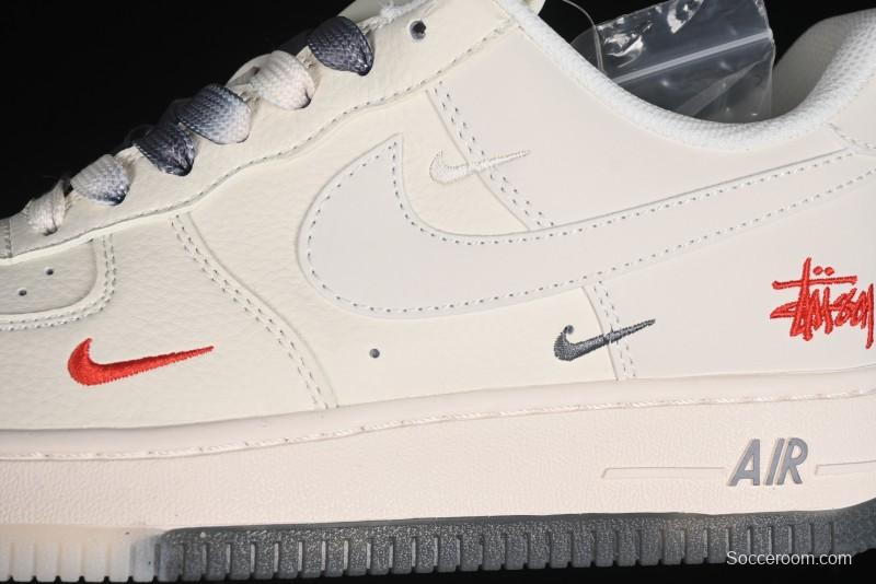 Nike Air Force 1 '07 Low Stussy Collaboration - White Grey Two-Tone Low-Top Casual Sneakers - XZ6188-015