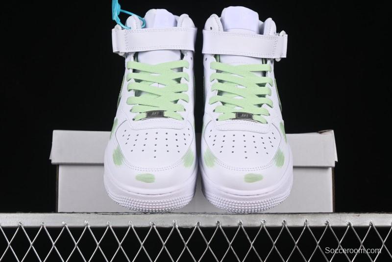 Nike Air Force 1 '07 Mid Hand-Painted White Green with Swoosh Shadow and Strap - CW2289-111