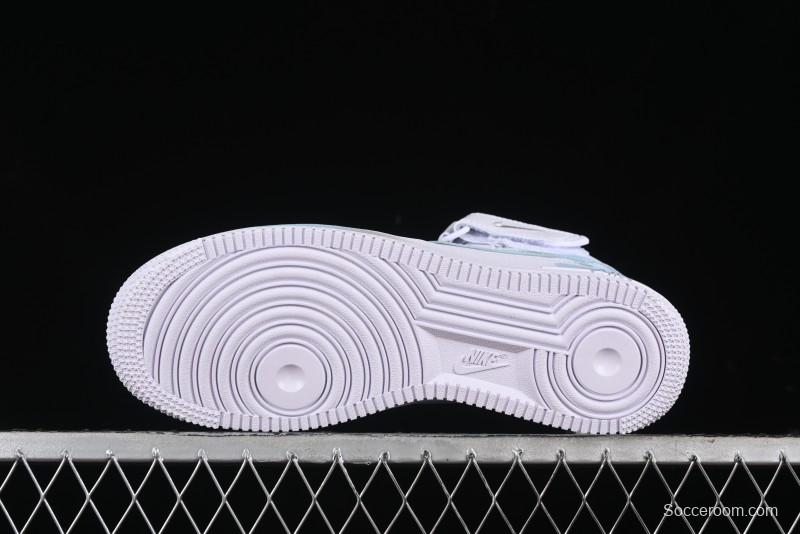 Nike Air Force 1 '07 Mid Light Blue Hand-Painted Cracked Three Stripes Shadow Mid-Top Casual Sneakers - CW2289-111