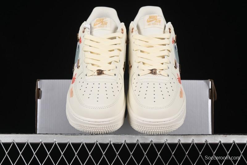 Nike Air Force 1 '07 Low Casual Sneakers with Mint Mambo Anime Theme and Gold Spray - ZH0316-040