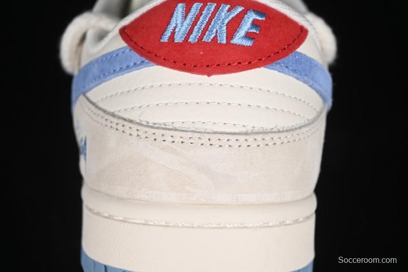 Nike SB Dunk Low Stussy Anniversary Edition Customized Low-Top Casual Skate Shoes with Blue Swoosh - SJ2068-279
