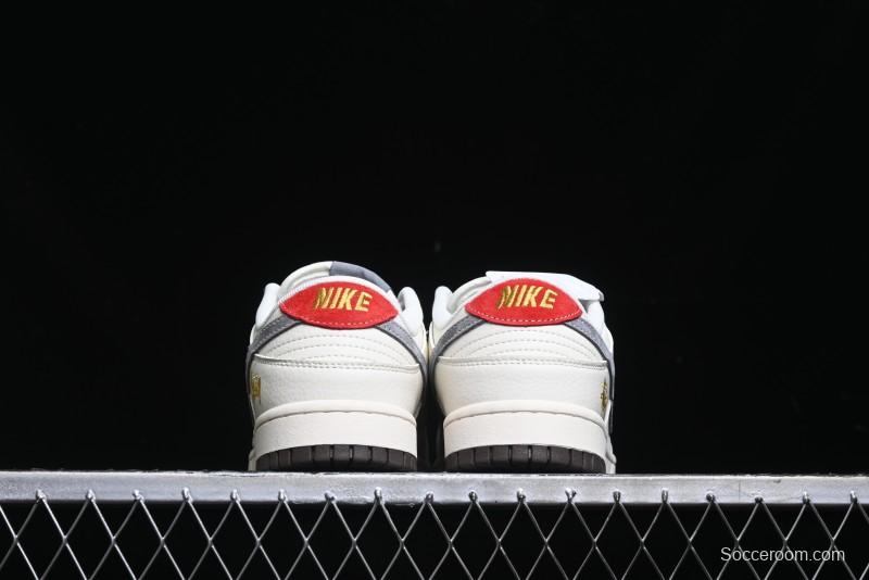 Nike SB Dunk Low Stussy Collaboration - Beige Grey Gold Embroidery Anniversary High-End Custom Low-Top Casual Skate Shoes - XS1086-001