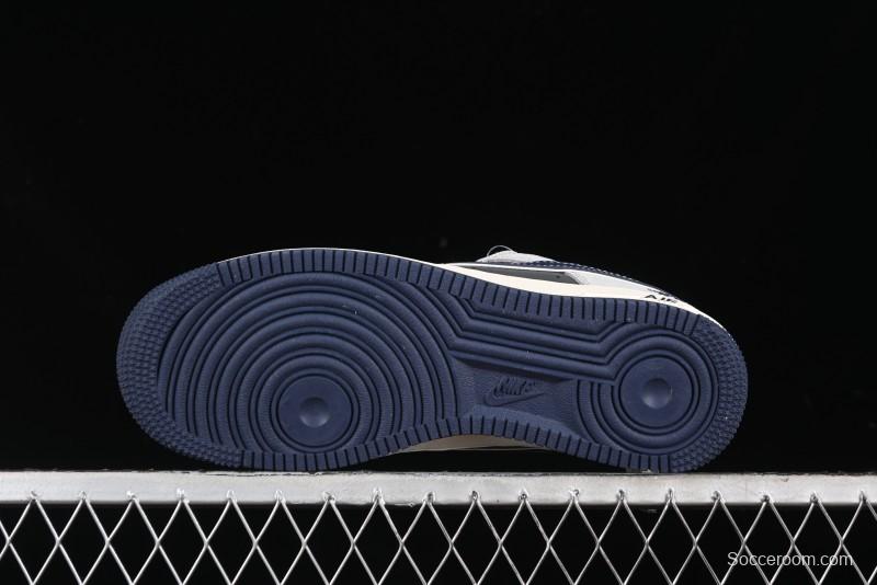 Nike Air Force 1 '07 Low Stussy Collaboration - Grey Pigskin Blue Sole Low-Top Casual Sneakers - SJ6698-005