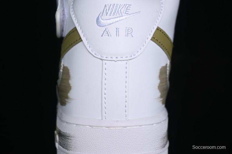 Nike Air Force 1 '07 Mid Hand-Painted Olive Green with Swoosh Shadow Strap Mid-Top Casual Sneakers - CW2289-111