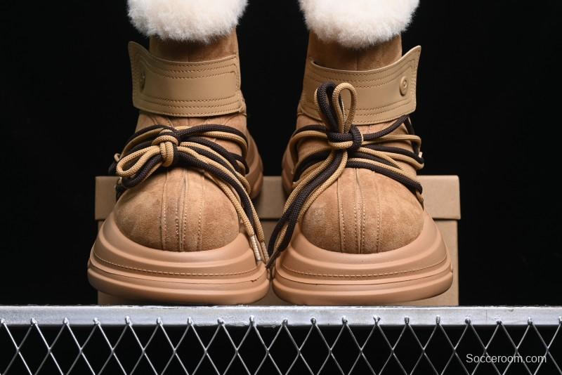 Ouder Retro Lace-Up Mid-Calf Warm & Thickened Platform Casual Snow Boots with Wool Lining - Oud024 Brown