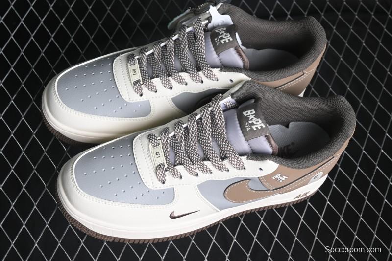 Nike Air Force 1 '07 Low Bape Collaboration - Beige Grey Brown Low Top Casual Sneakers BB6566-210