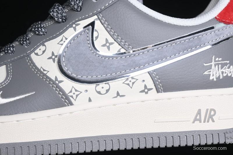 Nike Air Force 1 '07 Low Stussy Collaboration - Beige Grey Red Print Casual Sneakers - XZ6188-338