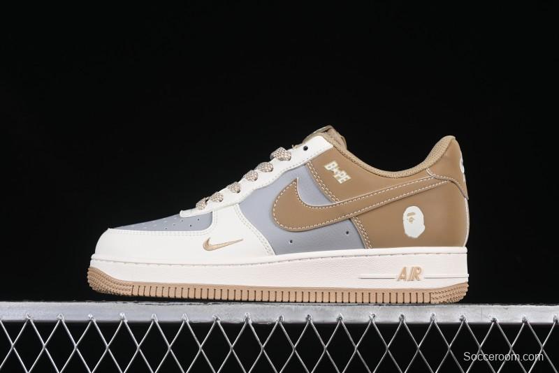 Nike Air Force 1 '07 Low Bape Collaboration Khaki Beige Grey Low-Top Casual Sneakers - BB6566-208