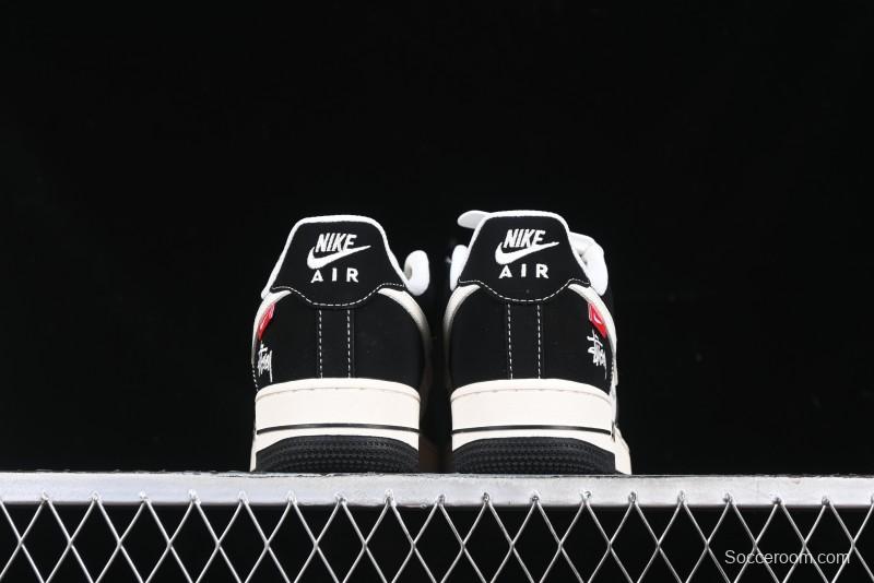 Nike Air Force 1 '07 Low Stussy Collaboration - Beige Black with Red Tab Low-Top Casual Sneakers - SJ6698-014