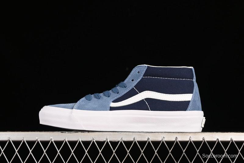 Vans Sk8-Mid Reissue 83 High-End Retro Skate Shoes with Blue Patchwork Suede - VN000CQQDWR