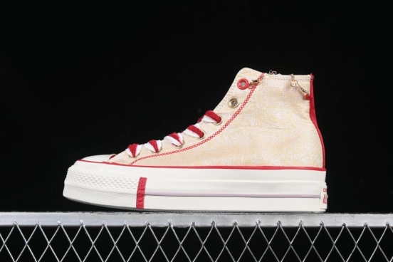 Converse 1970s CNY Year of the Snake Limited Edition High-Top Canvas Sneakers with Gold Star Chain and Metallic Snake Lace Jewelry - A13351C