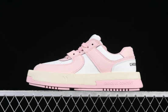 Choco Concert Leather Round Square Asymmetrical Fashion Sneakers White Pink - AJE5