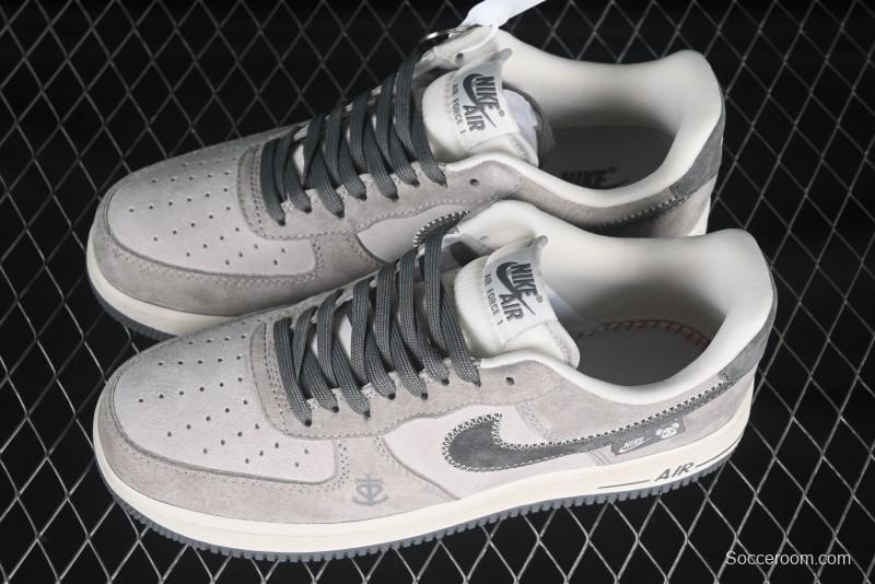 Nike Air Force 1 '07 Low Violent Bear Collaboration Grey Embroidered Swoosh Low-Top Casual Sneakers - KK1988-047