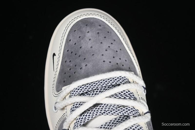 Nike SB Dunk Low Stussy Collaboration Anniversary Custom Low-Top Casual Sneakers with Strap in Beige Grey and Navy - YX5066-236