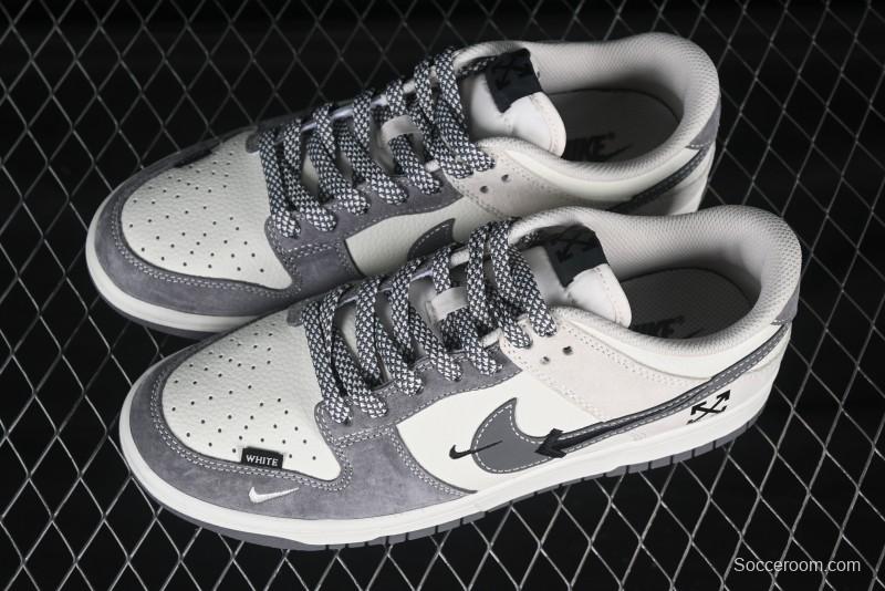 Nike SB Dunk Low OFF-WHITE Collaboration Multi-Color Gray Swoosh Anniversary Customized Low-Top Casual Sneakers - DJ2024-133