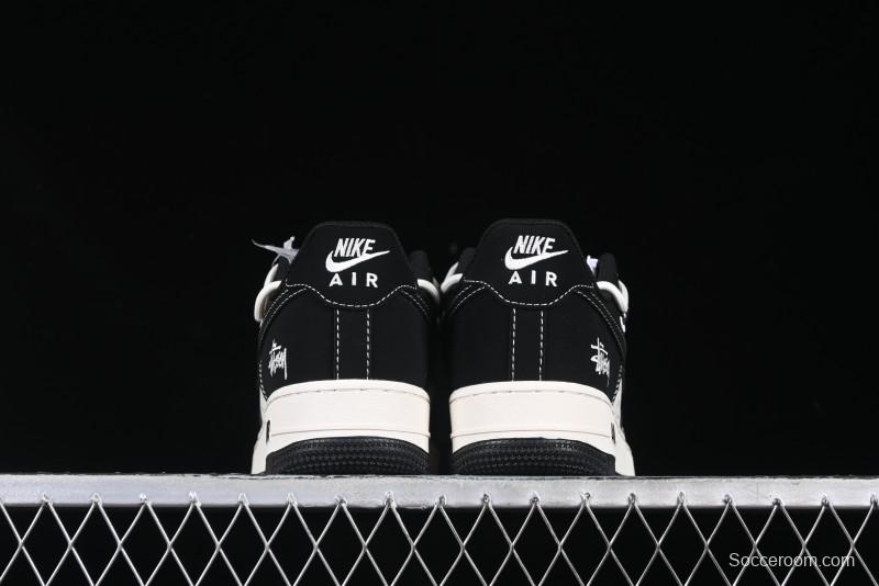 Nike Air Force 1 '07 Low Stussy Collaboration Black White Lace-Up Low-Top Casual Sneakers - SJ1198-108