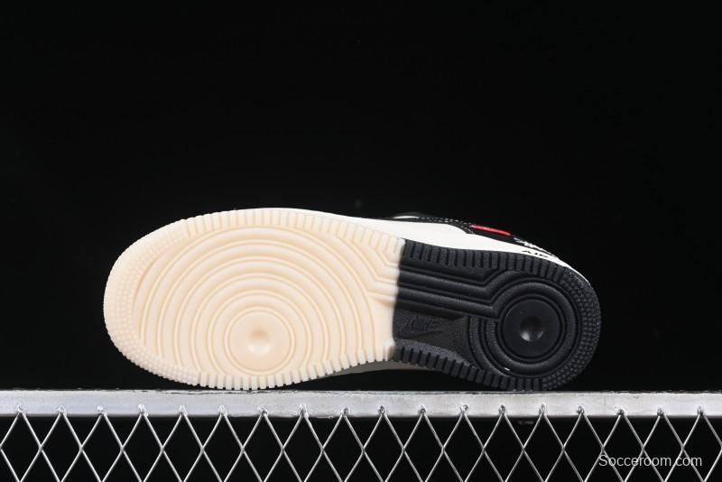 Nike Air Force 1 '07 Low Stussy Supreme Collaboration Dual-Tone Black Red Logo Low-Top Casual Sneakers - HH7518-043