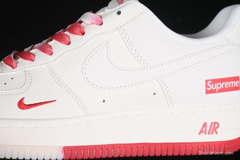 Nike Air Force 1 '07 Low Supreme Collaboration Beige Red Color Block Low-Top Casual Sneakers - BB7577-216