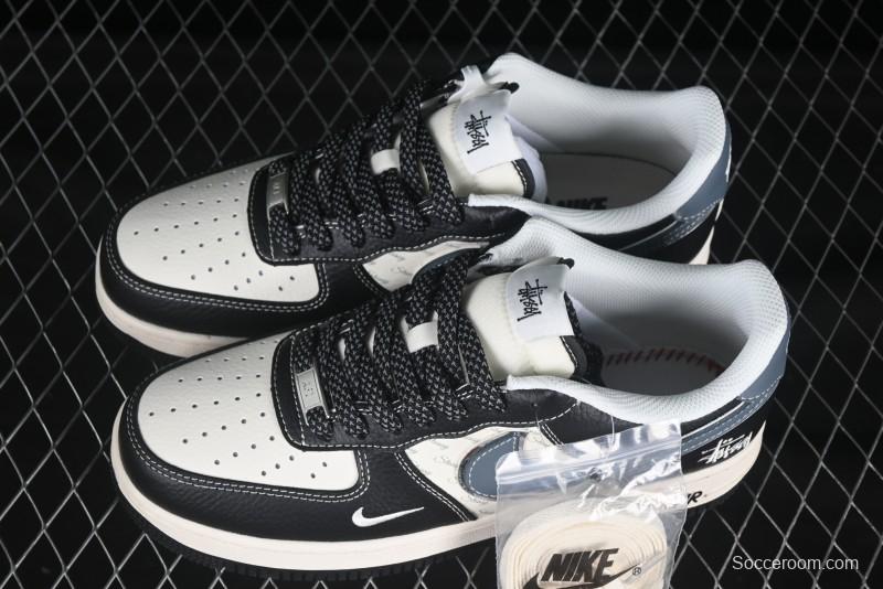 Nike Air Force 1 '07 Low Stussy Collaboration Grey Blue Black Leather Low-Top Casual Sneakers - XZ6188-199