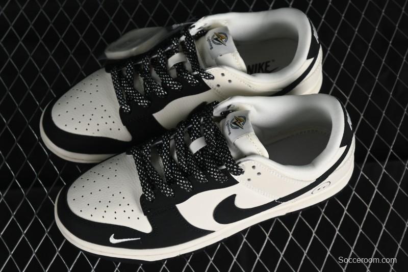 Nike SB Dunk Low Lightning Collaboration - Off White Black Colorway with Mini Swoosh Anniversary Custom Edition Low Top Casual Skate Shoes - XD1688-028