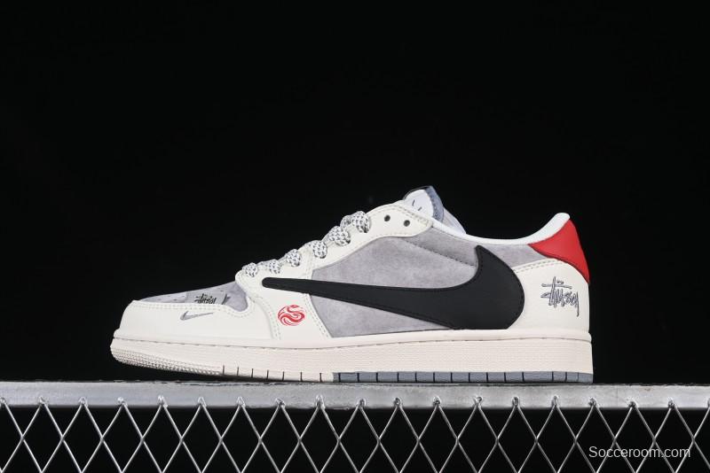 Nike Air Jordan 1 Low OG SP Travis Scott x Fragment Design Collaboration Snake Year Limited Dual-Tone Beige Black Swoosh - SJ2068-142