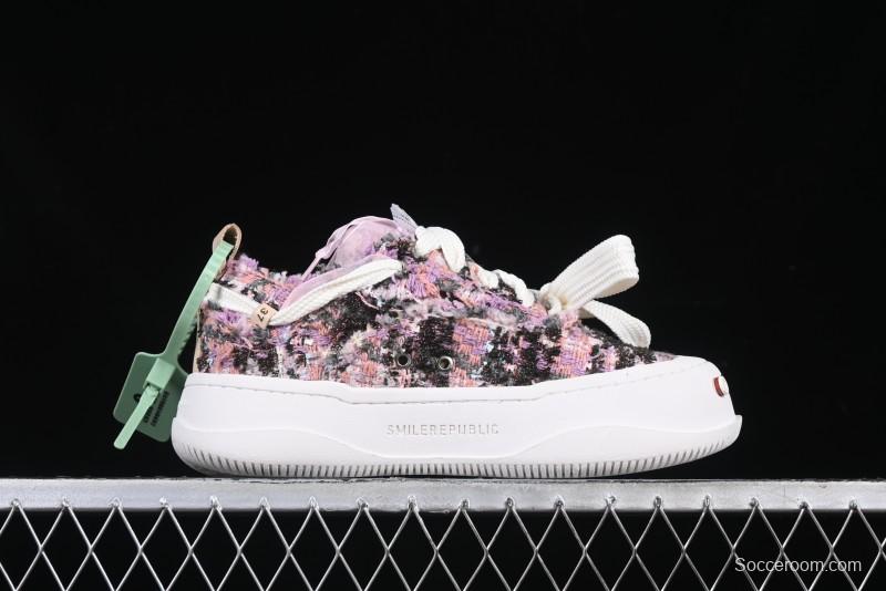 SMILEREPUBLIC SMILE Canvas Sneakers with Cut Wool Fringe and Unique Weaving - G.D4