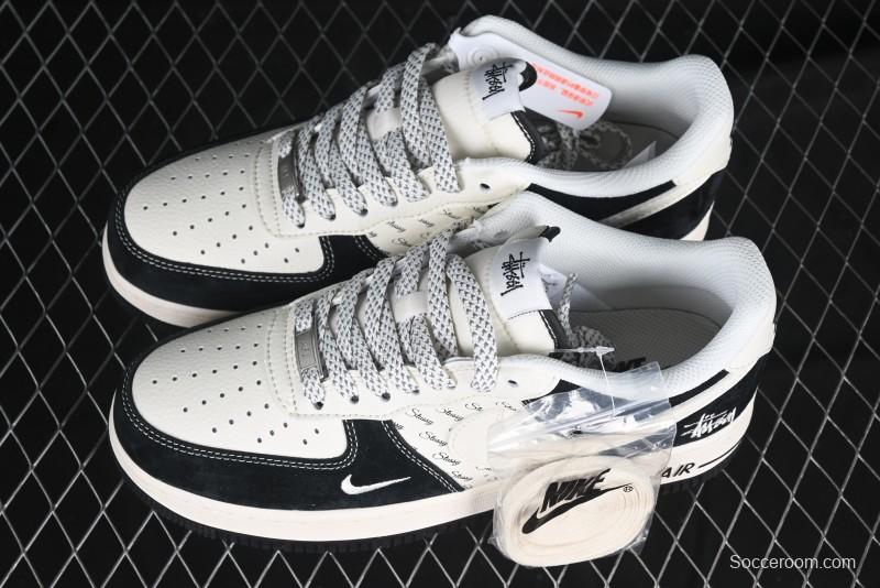 Nike Air Force 1 '07 Low Stussy Collaboration - Black White Casual Sneakers - XZ6188-671